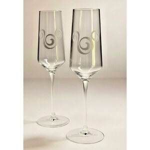 Disney Mickey Mouse Etched Champagne Flutes Set of 2 w Box Swirl Wedding Gift